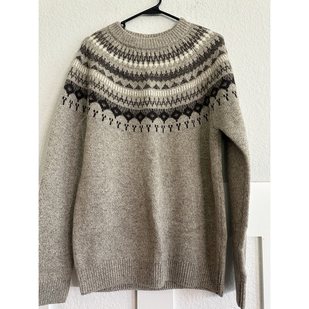 ABERCROMBIE & FITCH NORDIC PATTERN CREW NECK SWEATER LIGHT BROWN MENS SIZE M